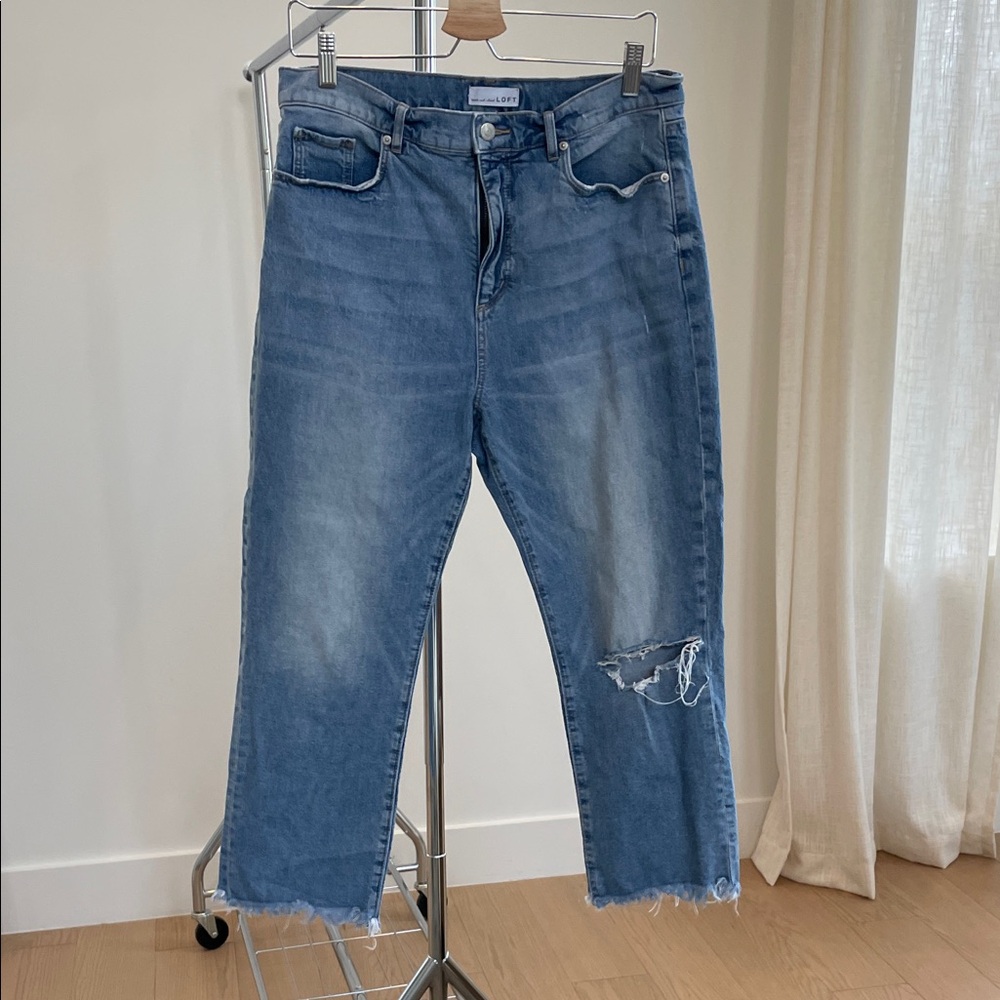 LOFT Blue Distressed Cropped Jeans